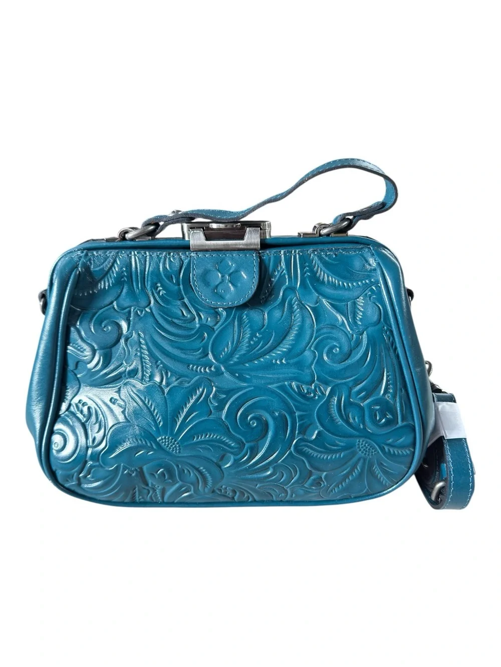 PATRICIA NASH ~ Burnished Tool Italian Leather Gracchi Satchel crossbody Teal